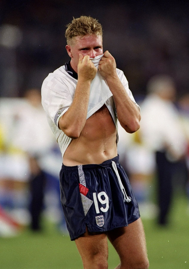 Paul Gascoigne shows his emotions after England lose the 1990 semi-final.
